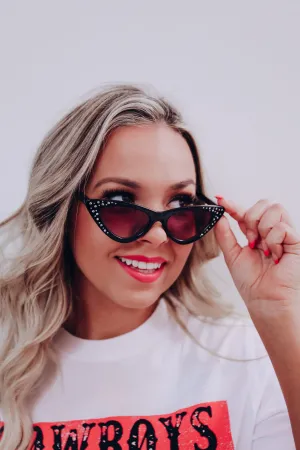 Janlee Studded Cat Eye Sunglasses- Black