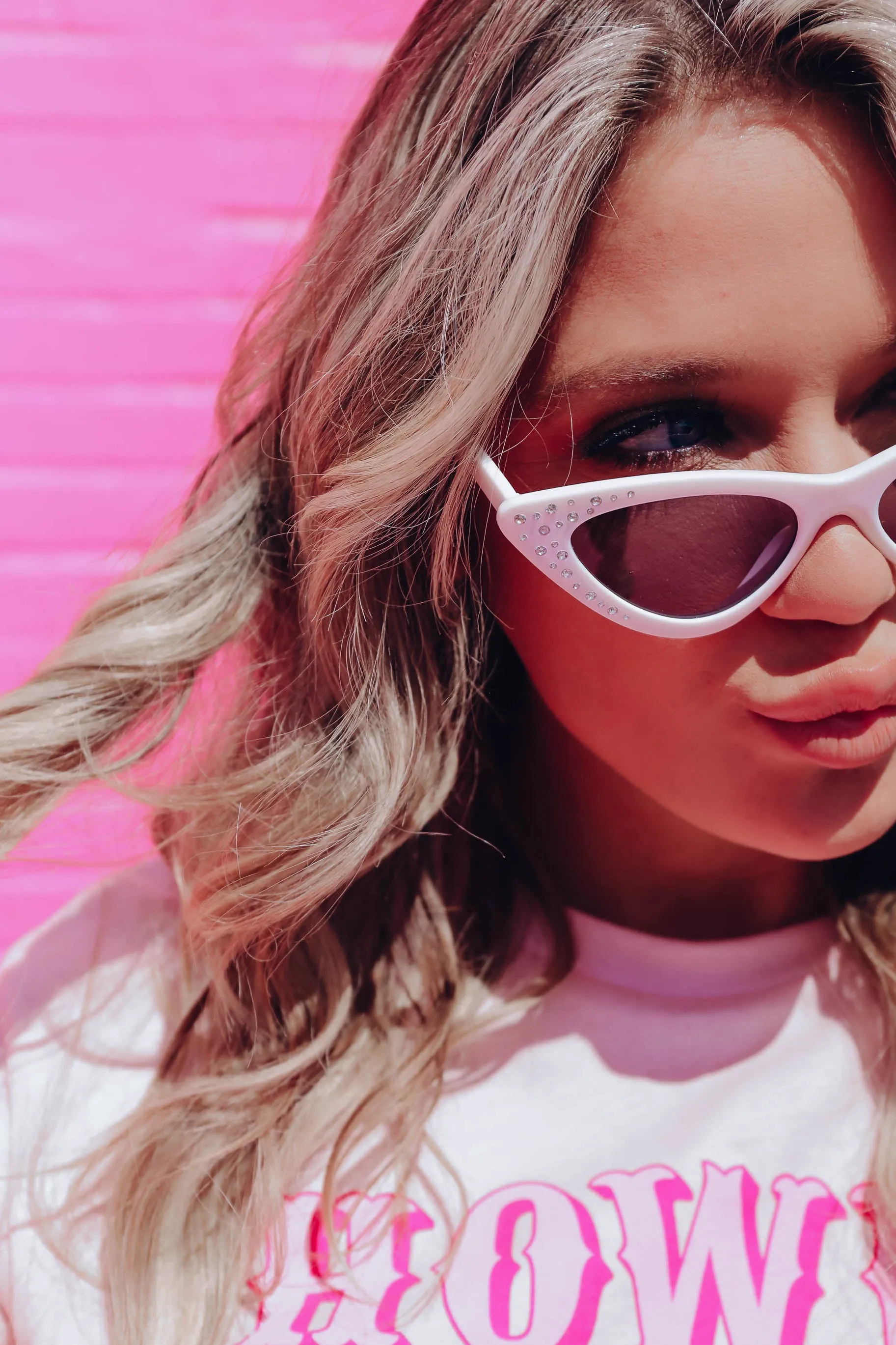 Janlee Studded Cat Eye Sunglasses- White