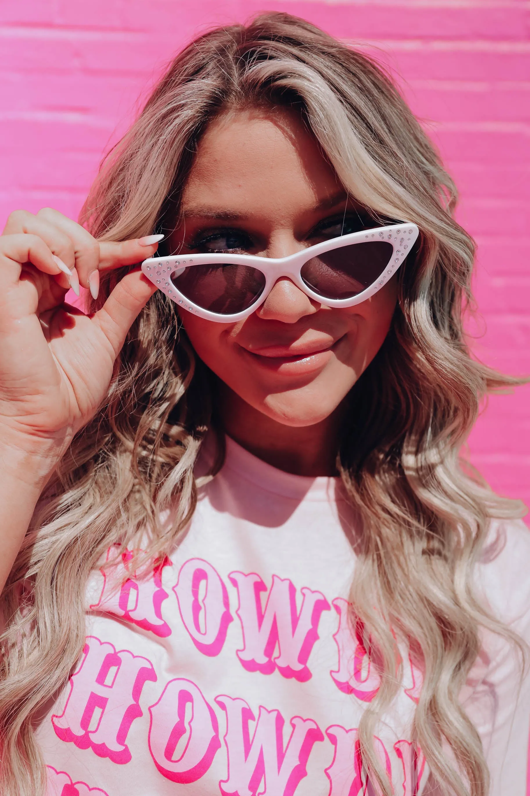 Janlee Studded Cat Eye Sunglasses- White