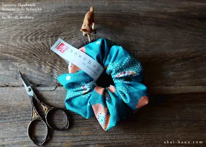 Japanese Handmade Scrunchies, Aqua Floral, scjf0056