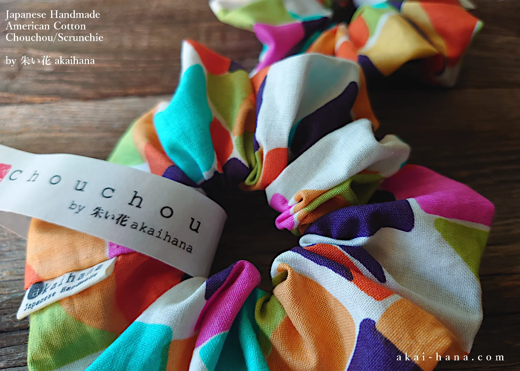 Japanese Handmade Scrunchies, Rainbow Tiles, scaf0004
