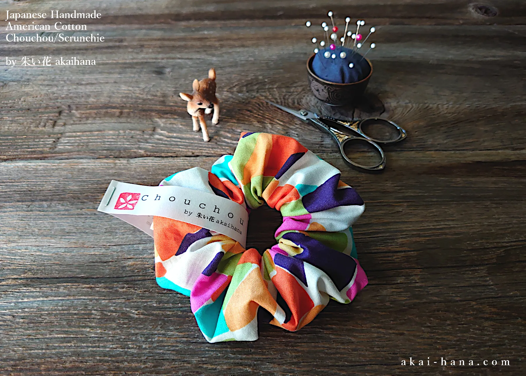 Japanese Handmade Scrunchies, Rainbow Tiles, scaf0004