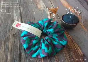 Japanese Handmade Scrunchies, Turquoise Geometry, scaf0017
