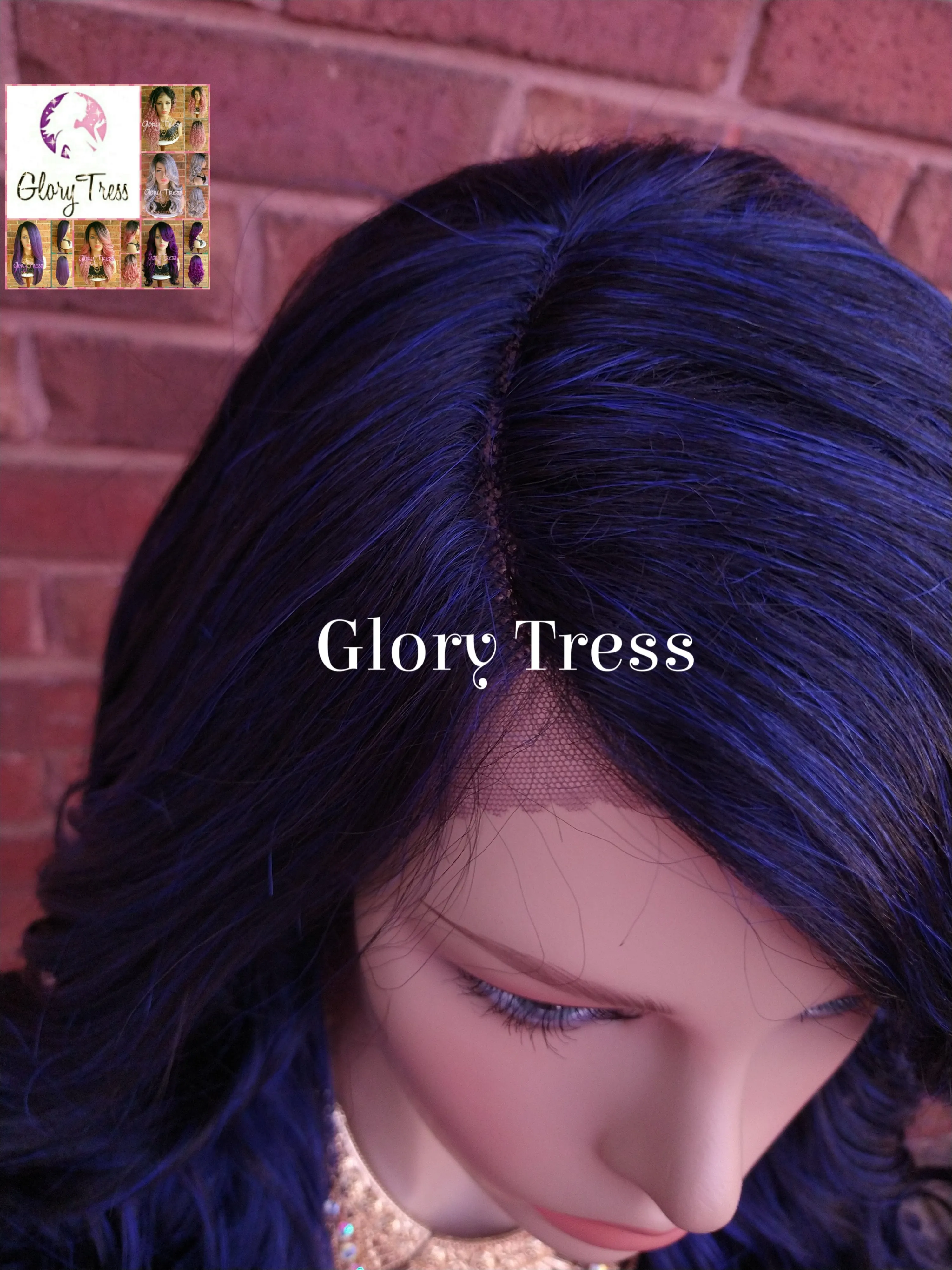 Lace Front Wig, Blue & Black Wig, Glory Tress Wigs, Long Loose Curly Lace Front Wig // GRACEFULNESS