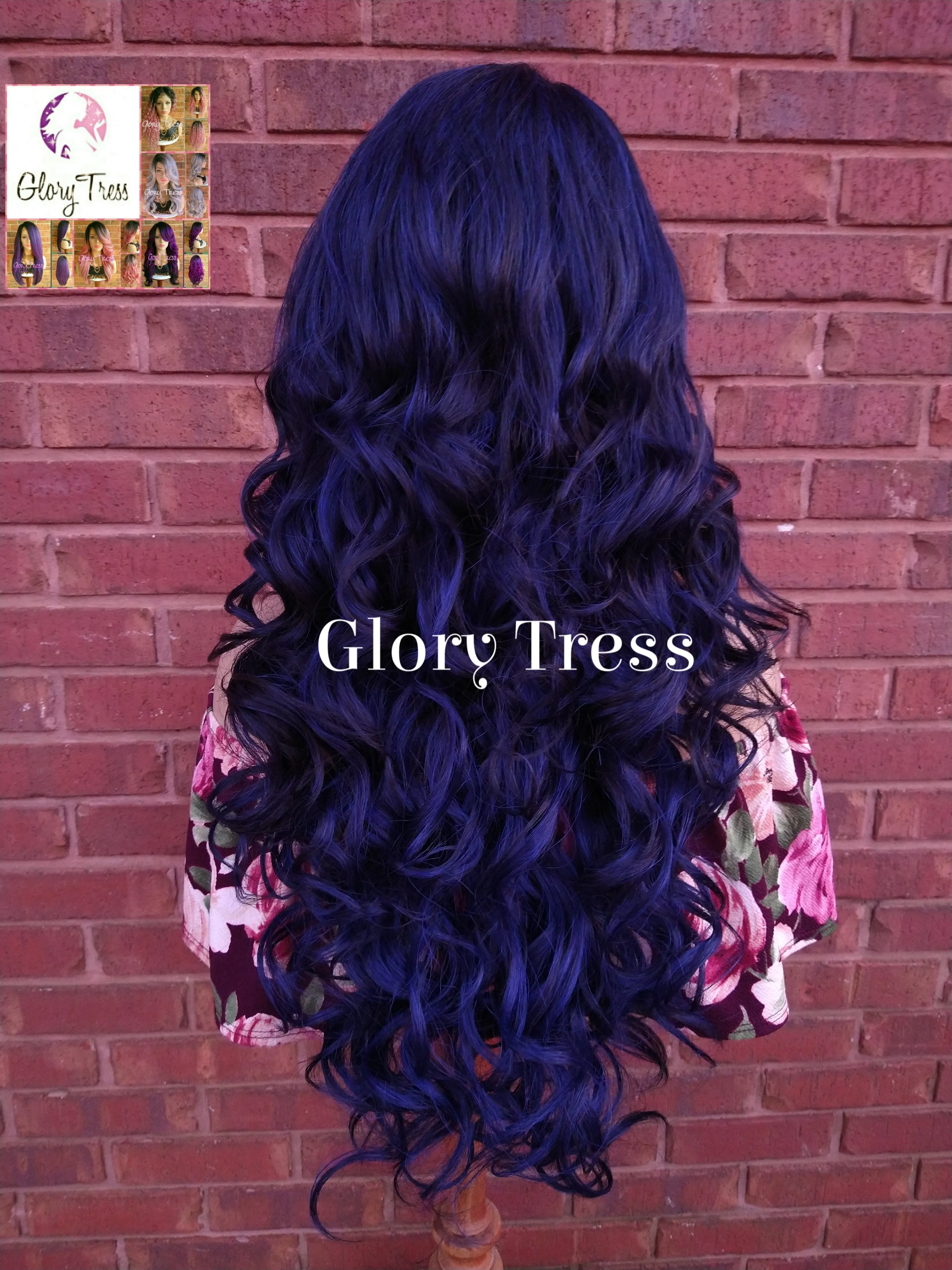 Lace Front Wig, Blue & Black Wig, Glory Tress Wigs, Long Loose Curly Lace Front Wig // GRACEFULNESS