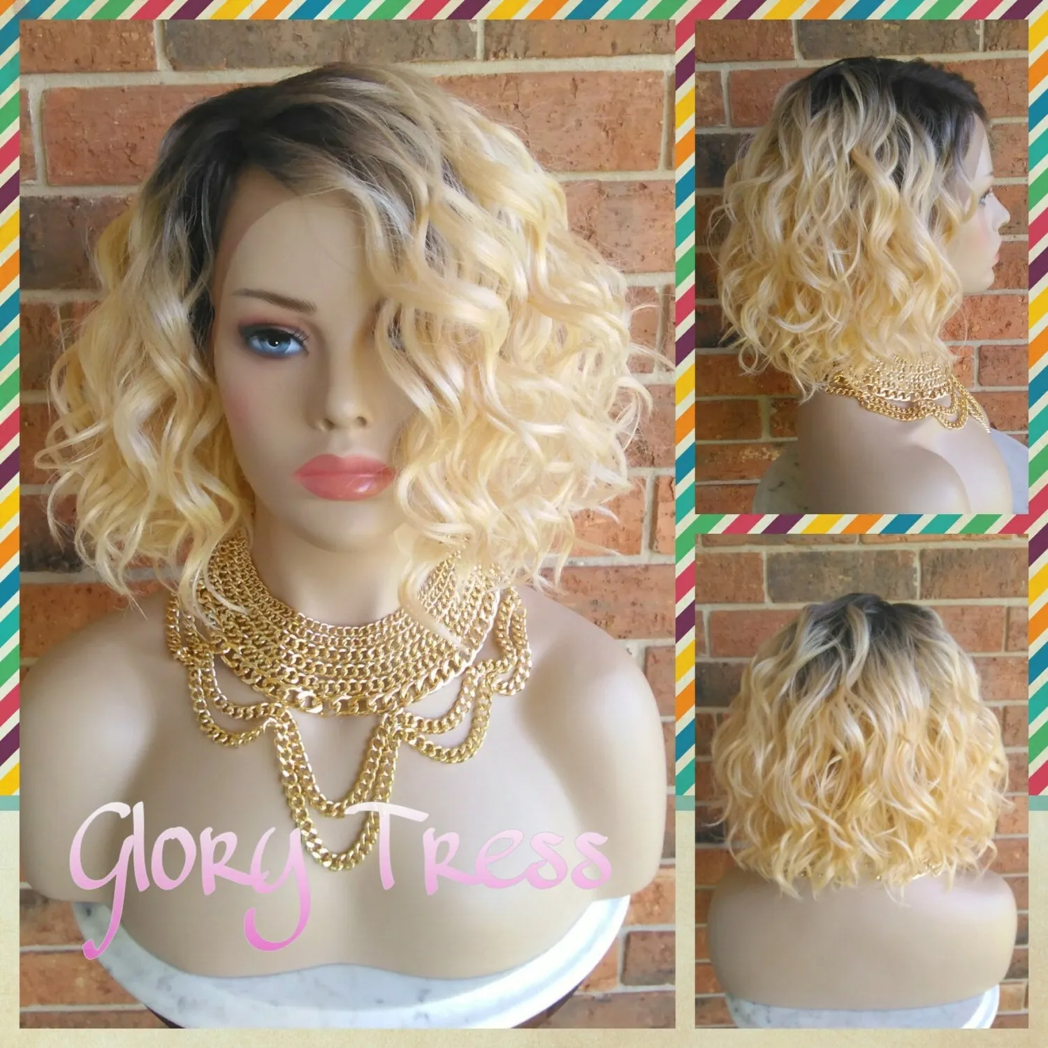 Lace Front Wig, Bob Wig, Blonde Wig, 100% Human Hair Blend, Wavy Wig, Ombre 613 Blonde, ON SALE // DELIGHT