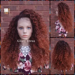 Lace Front Wig, Curly Wig, Human Hair Blend, 13X6 Free Parting, HD Lace Frontal, Glory Tress, Copper Wig, On Sale // JOYFUL