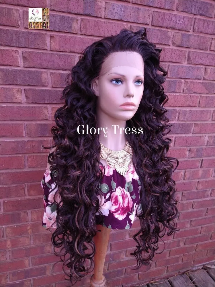 Lace Front Wig - Wigs - Glory Tress - Long Wavy Wig - Brown Wig - Human Hair Blend Wig - Lace Front Wigs - Deep Wave- ON SALE // GLORY