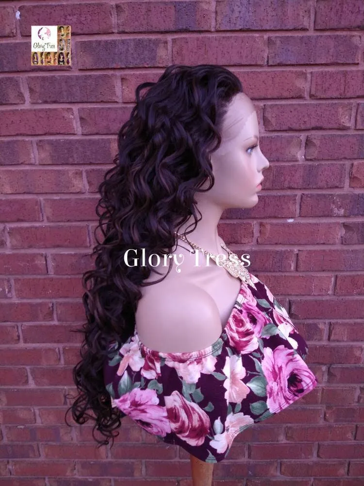 Lace Front Wig - Wigs - Glory Tress - Long Wavy Wig - Brown Wig - Human Hair Blend Wig - Lace Front Wigs - Deep Wave- ON SALE // GLORY