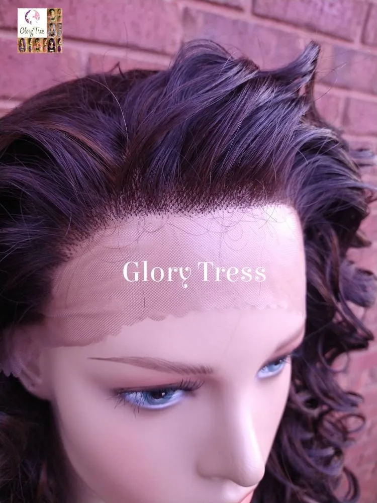 Lace Front Wig - Wigs - Glory Tress - Long Wavy Wig - Brown Wig - Human Hair Blend Wig - Lace Front Wigs - Deep Wave- ON SALE // GLORY