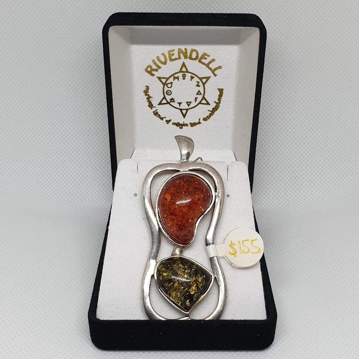 Large Multi-coloured Rectangular Amber 925 Sterling Silver Pendant