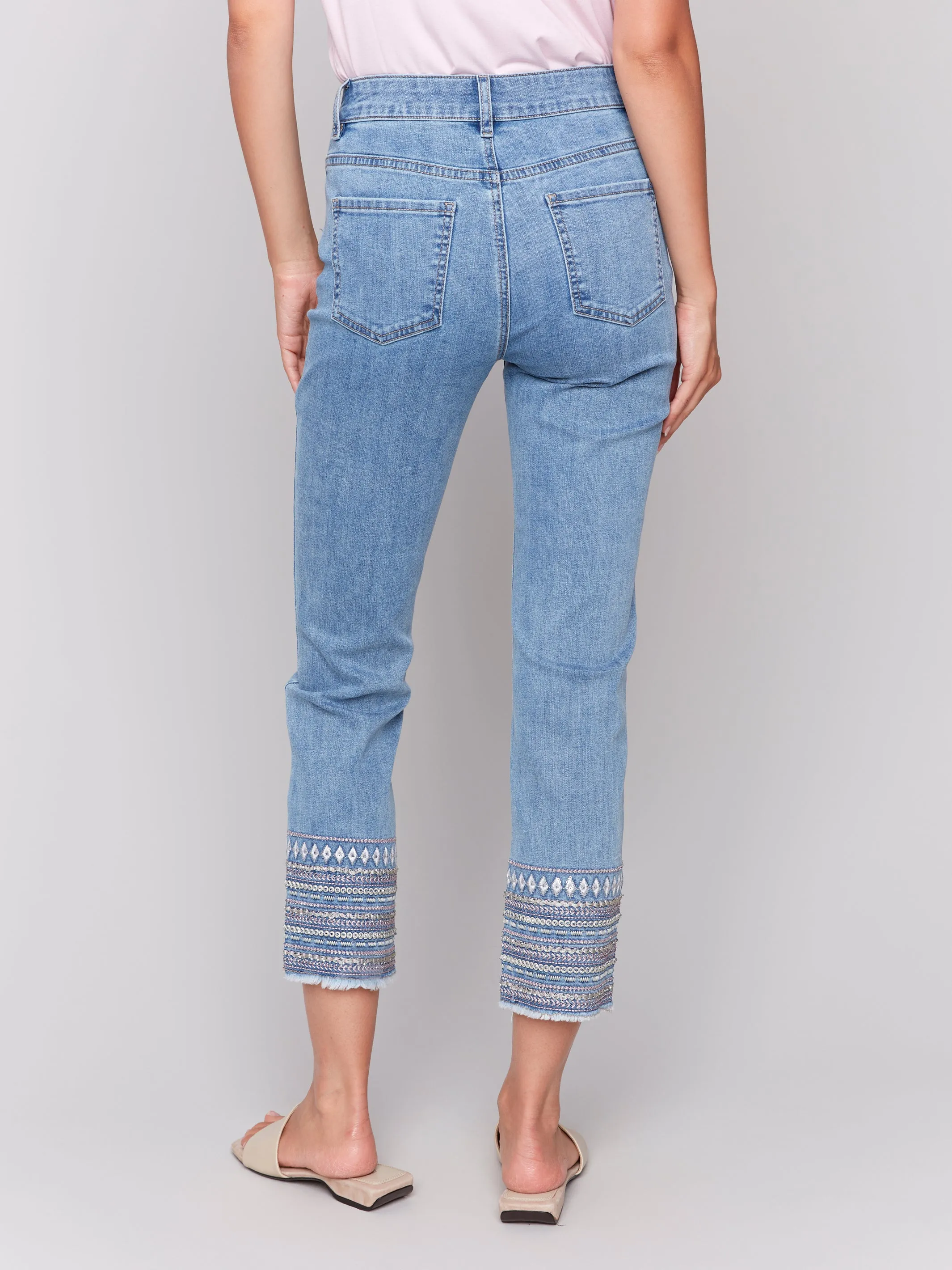 Light Blue Embroidery Cuff Jeans
