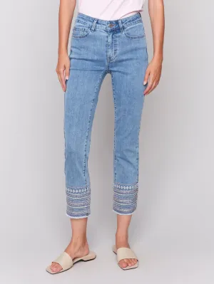Light Blue Embroidery Cuff Jeans