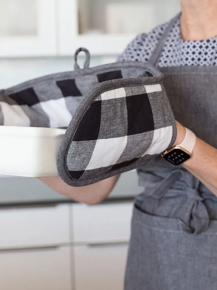 Linen House Revana Check Black Double Oven Glove