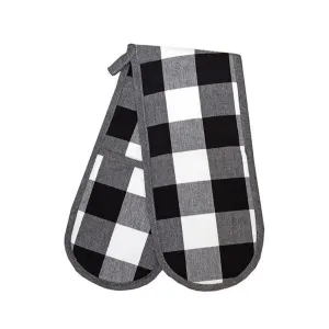 Linen House Revana Check Black Double Oven Glove