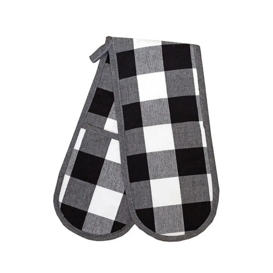 Linen House Revana Check Black Double Oven Glove