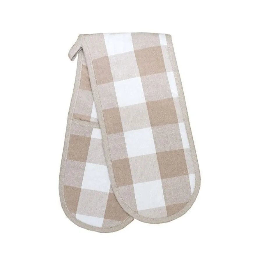 Linen House Revana Check Stone Double Oven Glove