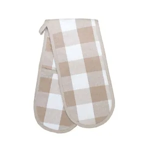 Linen House Revana Check Stone Double Oven Glove