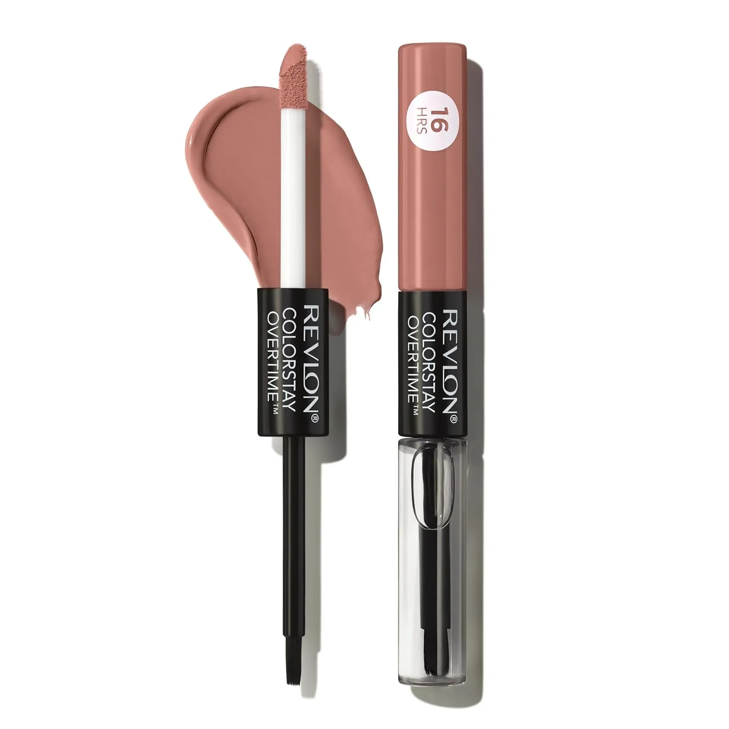 Liquid Lipstick with Clear Lip Gloss, Colorstay Overtime Lipcolor, Dual Ended with Vitamin E, 350 Bare Maximum, 0.07 Fl Oz