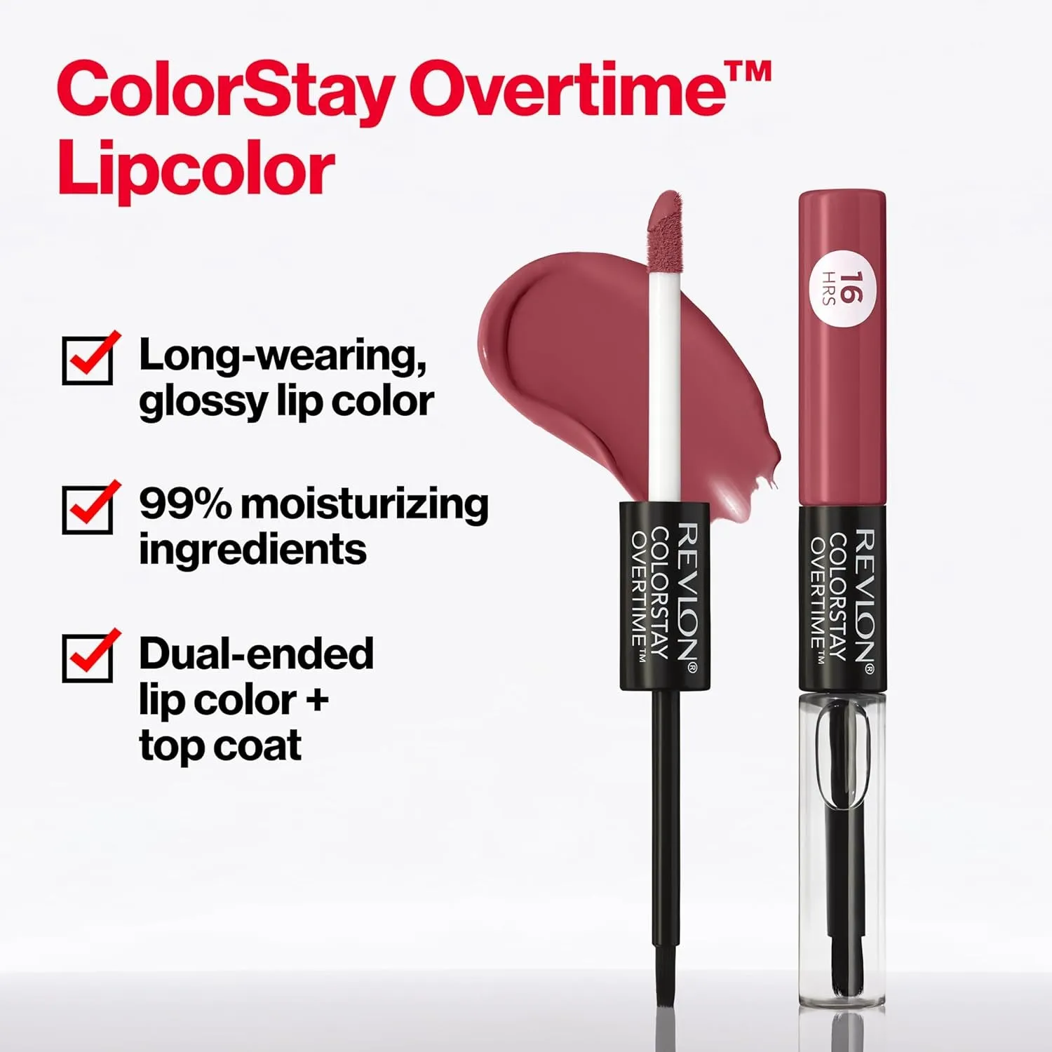 Liquid Lipstick with Clear Lip Gloss, Colorstay Overtime Lipcolor, Dual Ended with Vitamin E, 350 Bare Maximum, 0.07 Fl Oz
