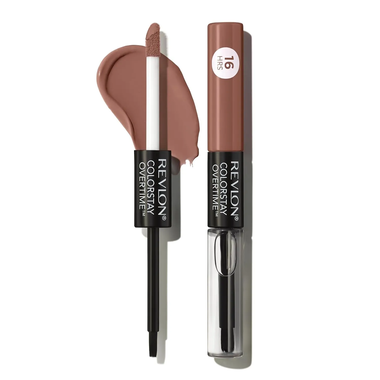Liquid Lipstick with Clear Lip Gloss, Colorstay Overtime Lipcolor, Dual Ended with Vitamin E, 350 Bare Maximum, 0.07 Fl Oz