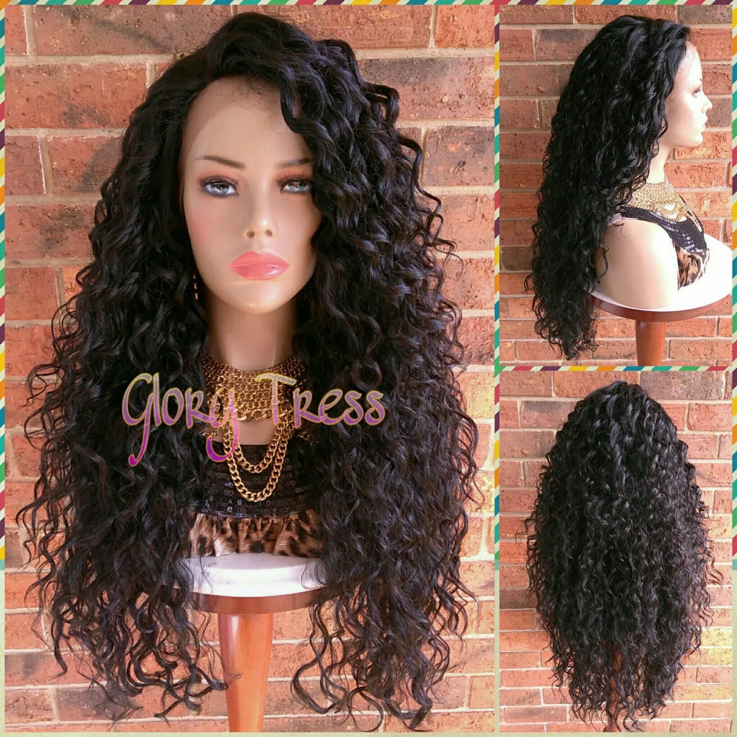 Long Beach Curly Lace Front Wig, 100% Brazilian Human Hair Blend, Big Curly Wig, Free Parting,  // CRYSTAL (Free Shipping)