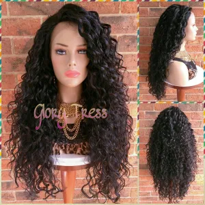 Long Beach Curly Lace Front Wig, 100% Brazilian Human Hair Blend, Big Curly Wig, Free Parting,  // CRYSTAL (Free Shipping)