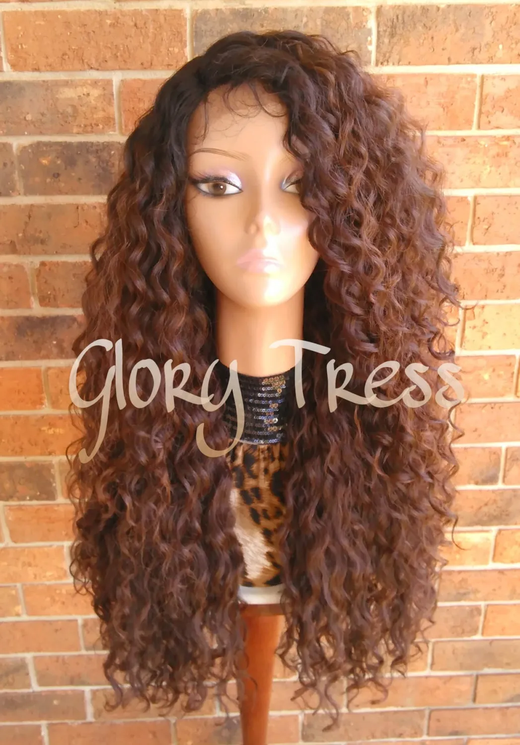 Long Kinky Curly Lace Front Wig, Ombre wig, Curly Brown Wig, Beach Curls, Wig With Baby Hair // RESTORE ( Free Shipping )