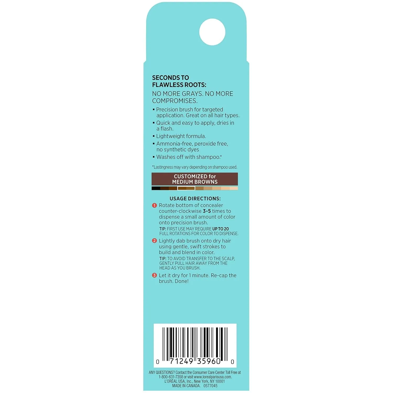 L’Oréal Paris Magic Root Precision Temporary Gray Hair Color Concealer Brush, 5 Medium Brown, 0.05 Fl; Oz.