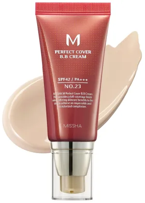 M Perfect Cover BB Cream No.23 Natural Beige for Light with Neutral Skin Tone SPF 42 PA    1.69 Fl Oz - Tinted Moisturizer for Face with SPF