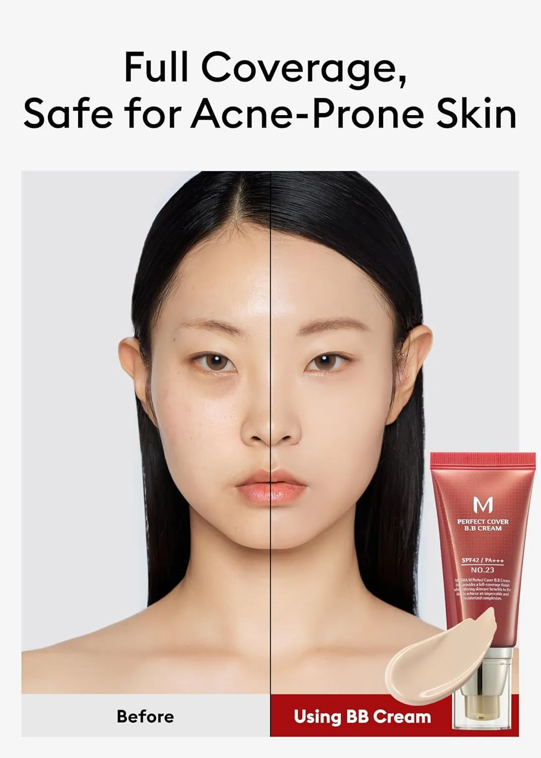 M Perfect Cover BB Cream No.23 Natural Beige for Light with Neutral Skin Tone SPF 42 PA    1.69 Fl Oz - Tinted Moisturizer for Face with SPF