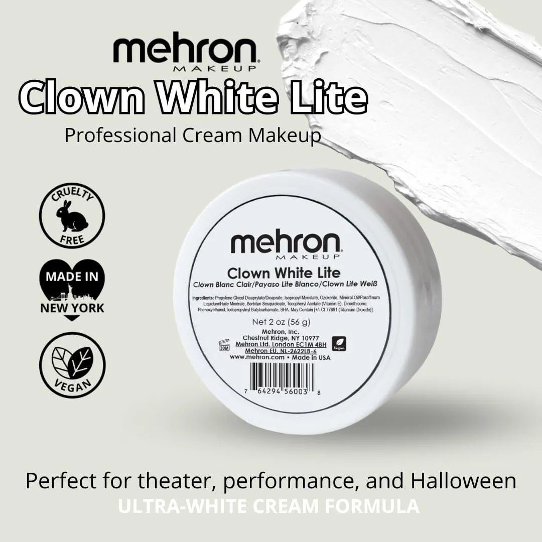Makeup Clown White Lite | Professional Face Paint & Body Paint | White Cream Clown Makeup, Stage, Film, Cosplay, Mime, & Halloween 2 Oz (56G)