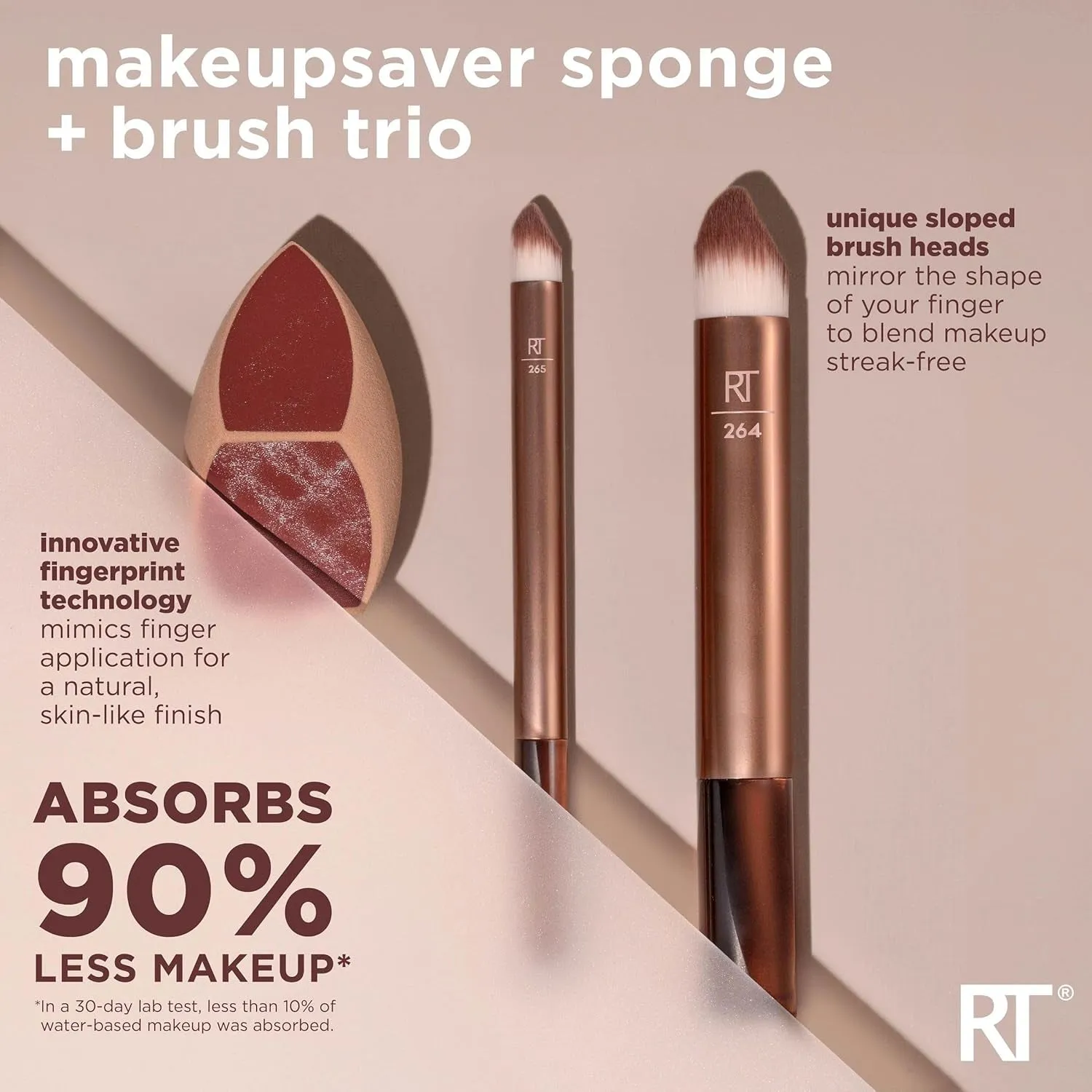 Makeupsaver Sponge   Brush Trio, Makeup Blending Sponge & Brushes for Liquid & Cream Formulations, Mimics Finger Application & Reduces Makeup Waste, Cruelty & Latex-Free 3 Piece Set