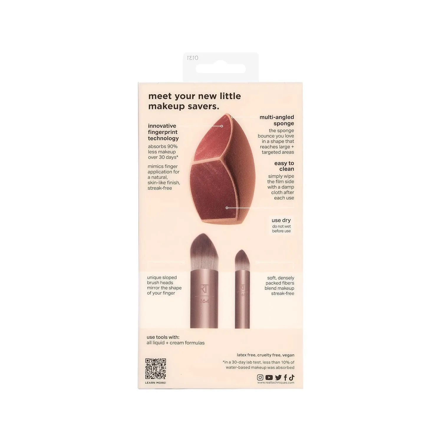 Makeupsaver Sponge   Brush Trio, Makeup Blending Sponge & Brushes for Liquid & Cream Formulations, Mimics Finger Application & Reduces Makeup Waste, Cruelty & Latex-Free 3 Piece Set
