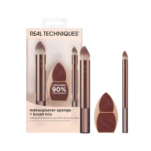 Makeupsaver Sponge   Brush Trio, Makeup Blending Sponge & Brushes for Liquid & Cream Formulations, Mimics Finger Application & Reduces Makeup Waste, Cruelty & Latex-Free 3 Piece Set