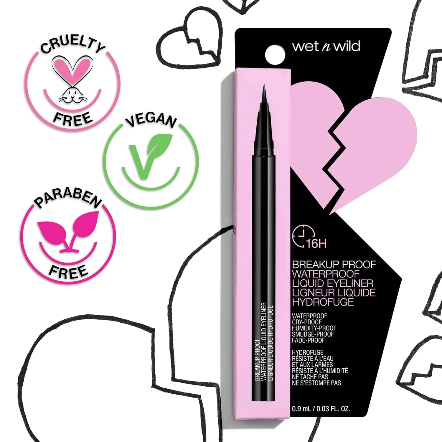 Mega Last Breakup Proof Liquid Eyeliner - Ultra-Fine Brush, Waterproof, 16-Hour Long-Lasting Wear- Cruelty-Free & Vegan - Black