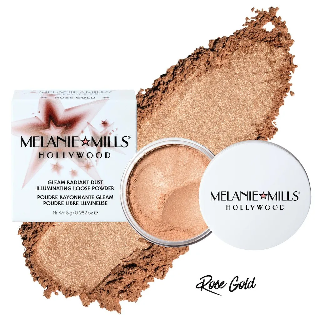 Melanie Mills Hollywood Gleam Radiant Dust Shimmering Loose Powder for Face & Body Rose Gold