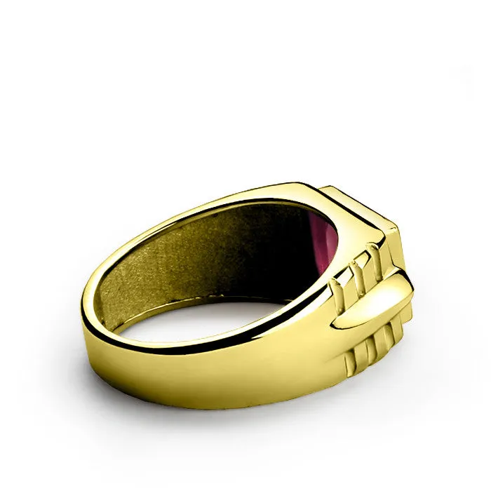 Men's Ring Natural Diamonds and Ruby Gemstone in 10k Yellow Gold