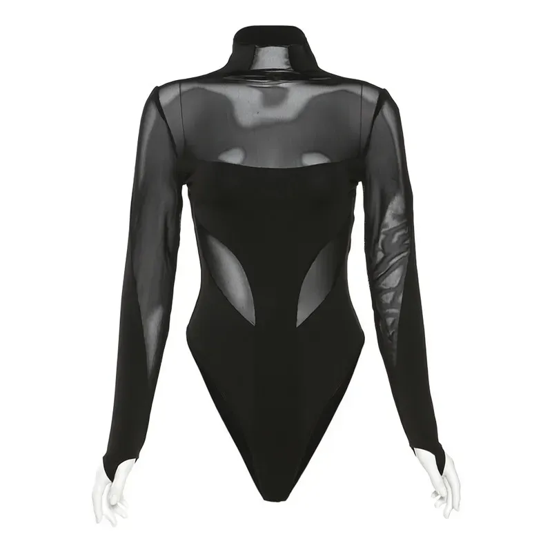 Midnight Mesh Sheer Long Sleeve Bodysuit