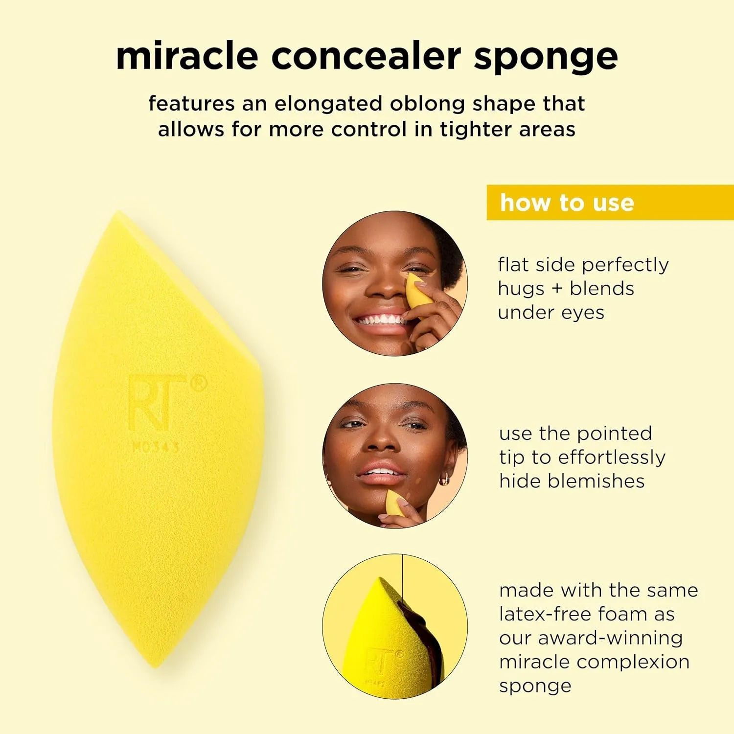Miracle Complexion Sponge   Concealer Sponge Duo, Makeup Blending Sponges for Foundation & Concealer, Offers Light to Medium Coverage, Natural, Dewy Makeup, Latex-Free Foam 2 Count