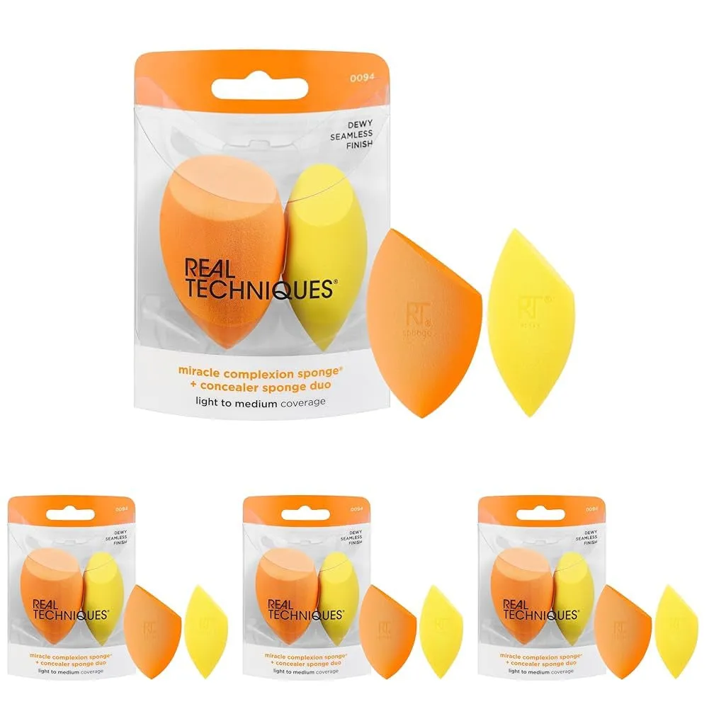 Miracle Complexion Sponge   Concealer Sponge Duo, Makeup Blending Sponges for Foundation & Concealer, Offers Light to Medium Coverage, Natural, Dewy Makeup, Latex-Free Foam 2 Count