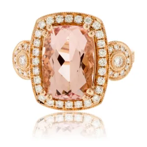 Modified Cushion-Cut Morganite & Diamond Ring
