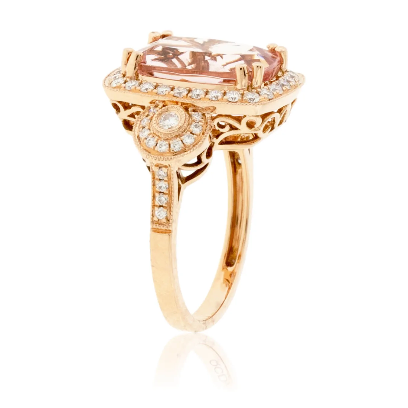 Modified Cushion-Cut Morganite & Diamond Ring