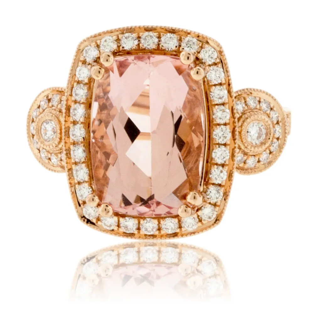 Modified Cushion-Cut Morganite & Diamond Ring