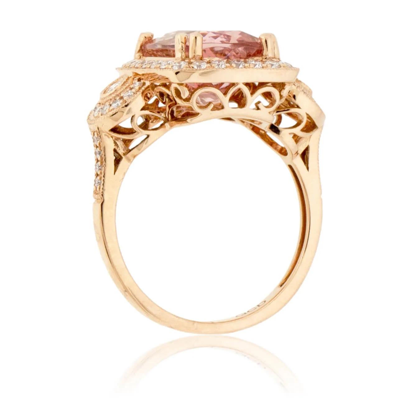 Modified Cushion-Cut Morganite & Diamond Ring