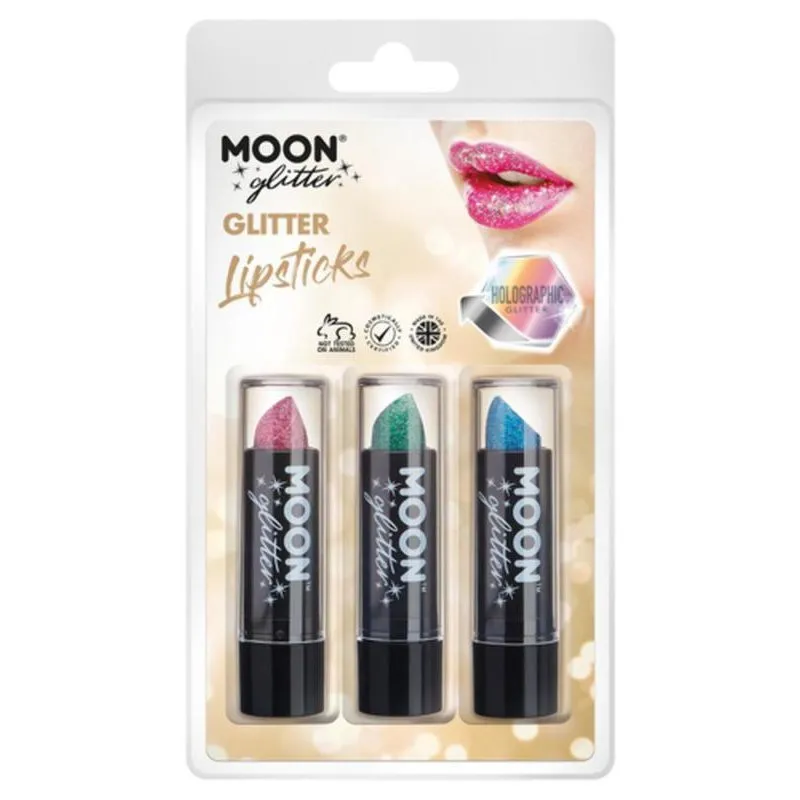 Moon Glitter Holographic Glitter Lipstick, Pink, Green, Blue