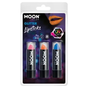 Moon Glow Neon Uv Glitter Lipstick, Hot Pink, Orange, Blue