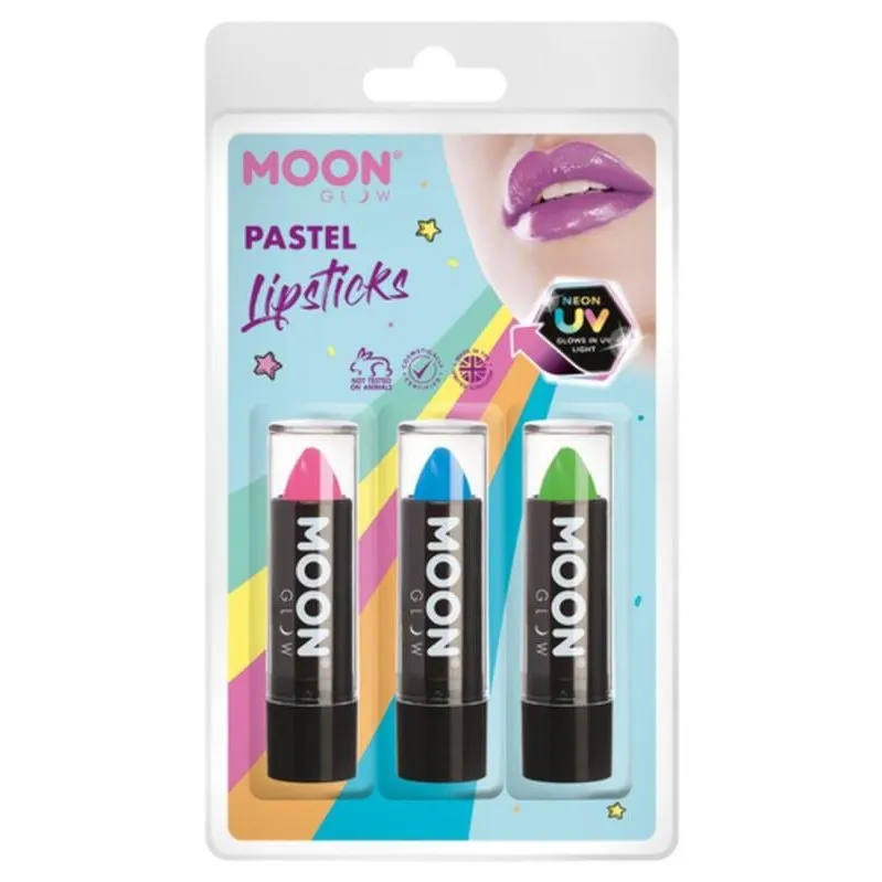 Moon Glow Pastel Neon Uv Lipstick, Pink, Blue, Green