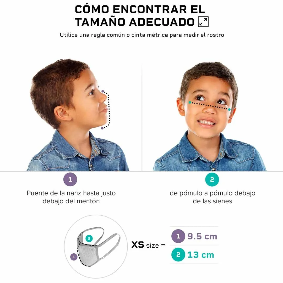 Máscaras Filtrante Lavable  KIDS Fu  Negra (Incluye cordón ajustable)