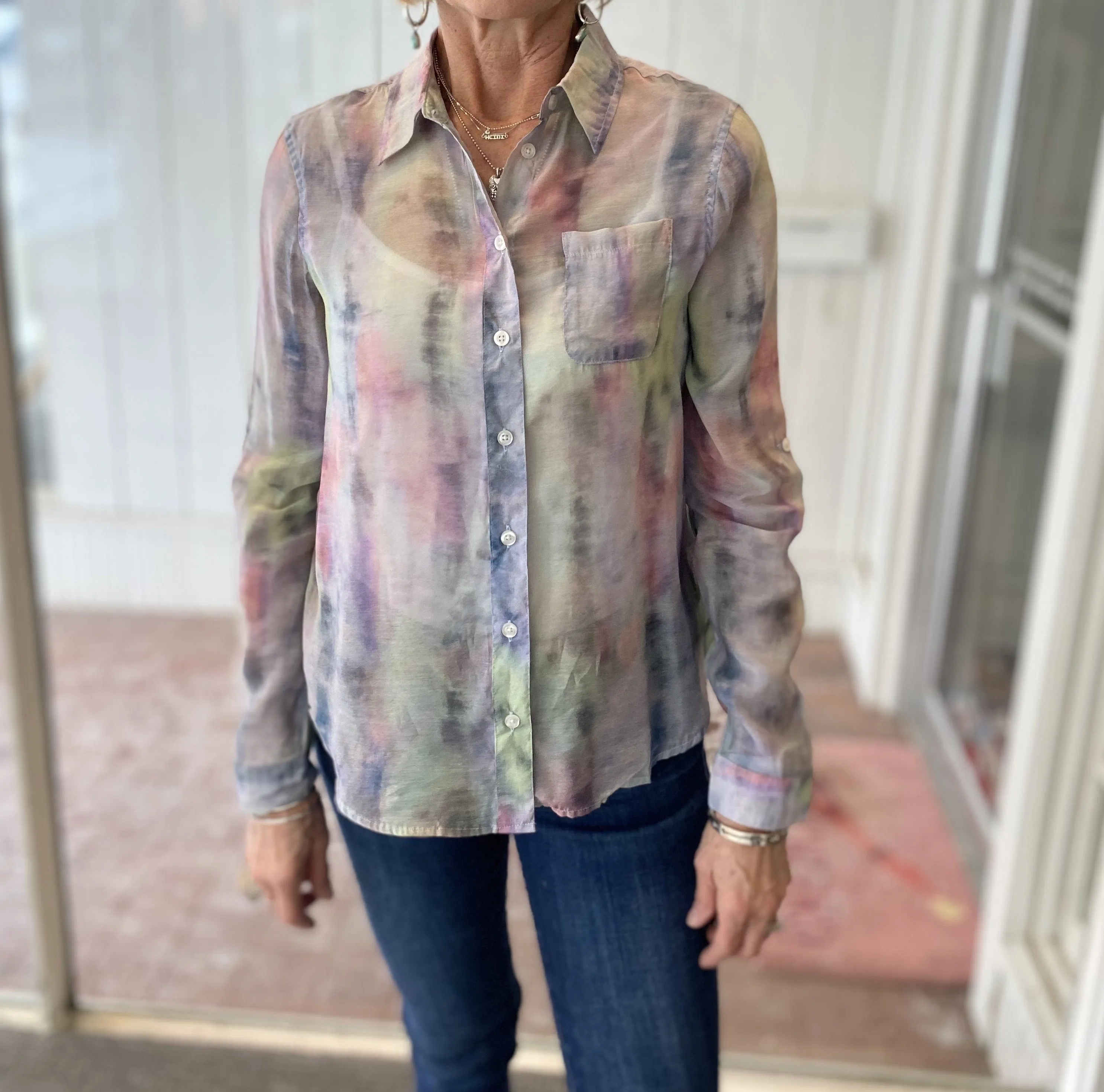 Multicolor Button Up Top